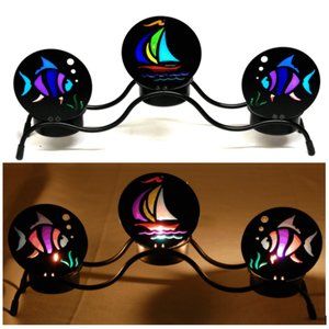 3 Piece Black Fish & Sailboat - Tealight Candle Holders